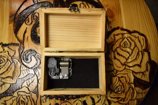 hand crafted wood burned music box