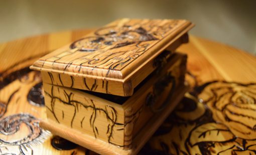 hand crafted wood burned music box