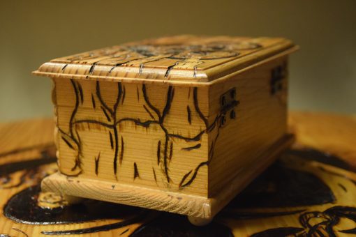 hand crafted wood burned music box